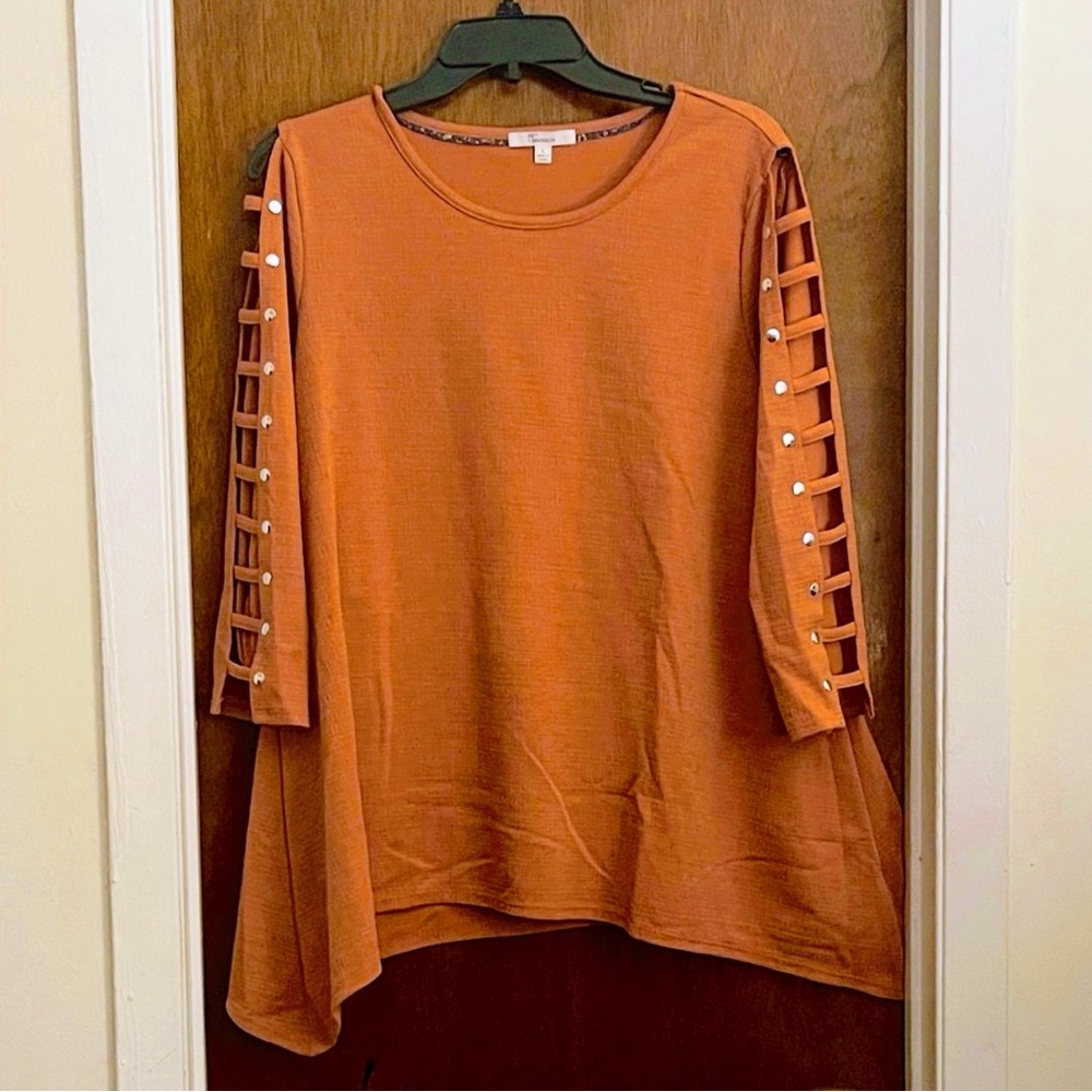 89th & Madison Terracotta Blouse with Lattice Sleeves